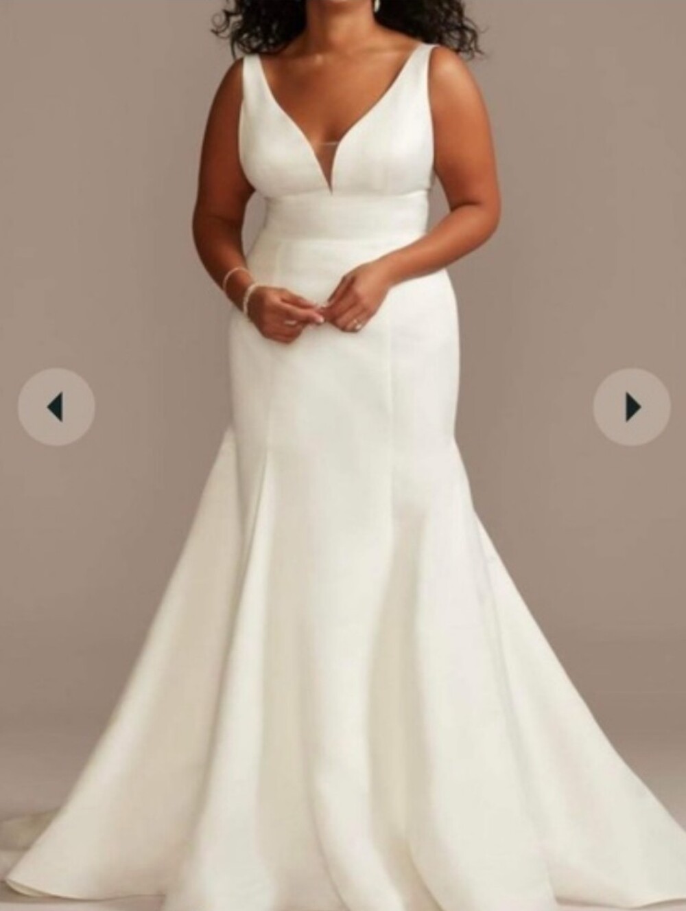 DB Studio Plunge Mermaid Trumpet Wedding Dress‎ Satin Ivory Size 10
